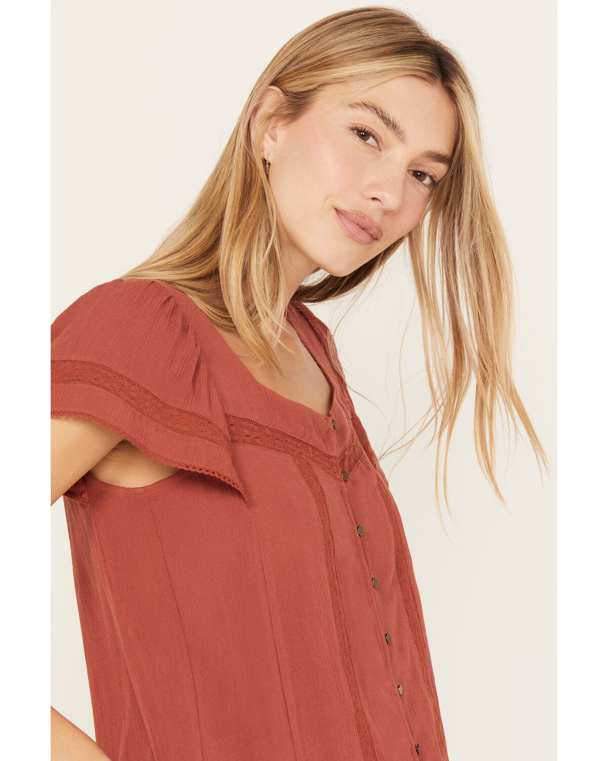 Jolt Women's Button Front Square Neck Peasant Top