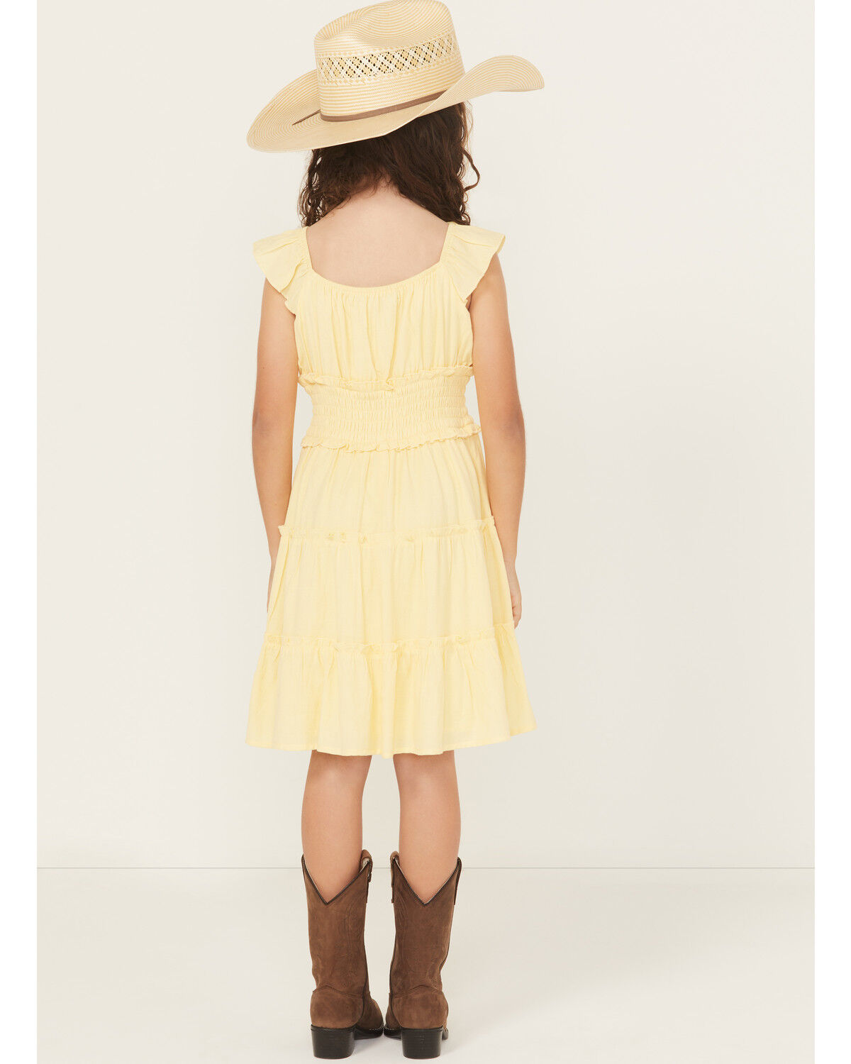 Ash & Violet Girls' Solid Ruffle Sleeve Dress