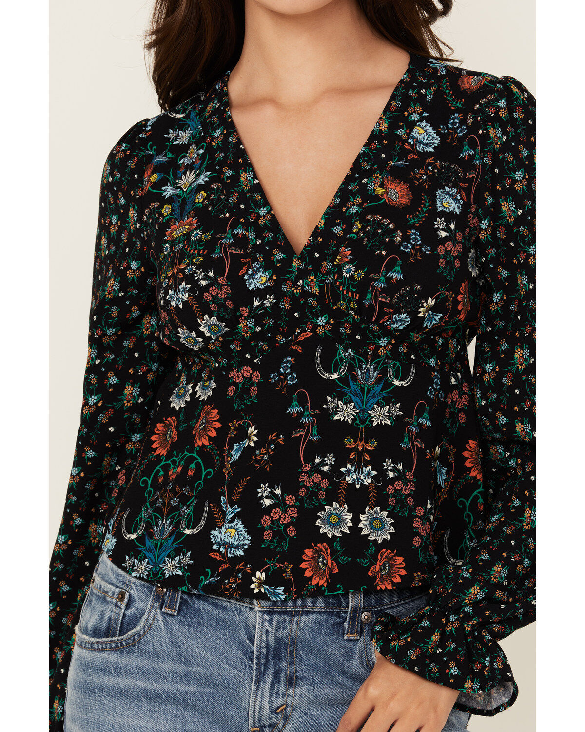 Rock & Roll Denim Women's Floral Print Long Sleeve Shirt