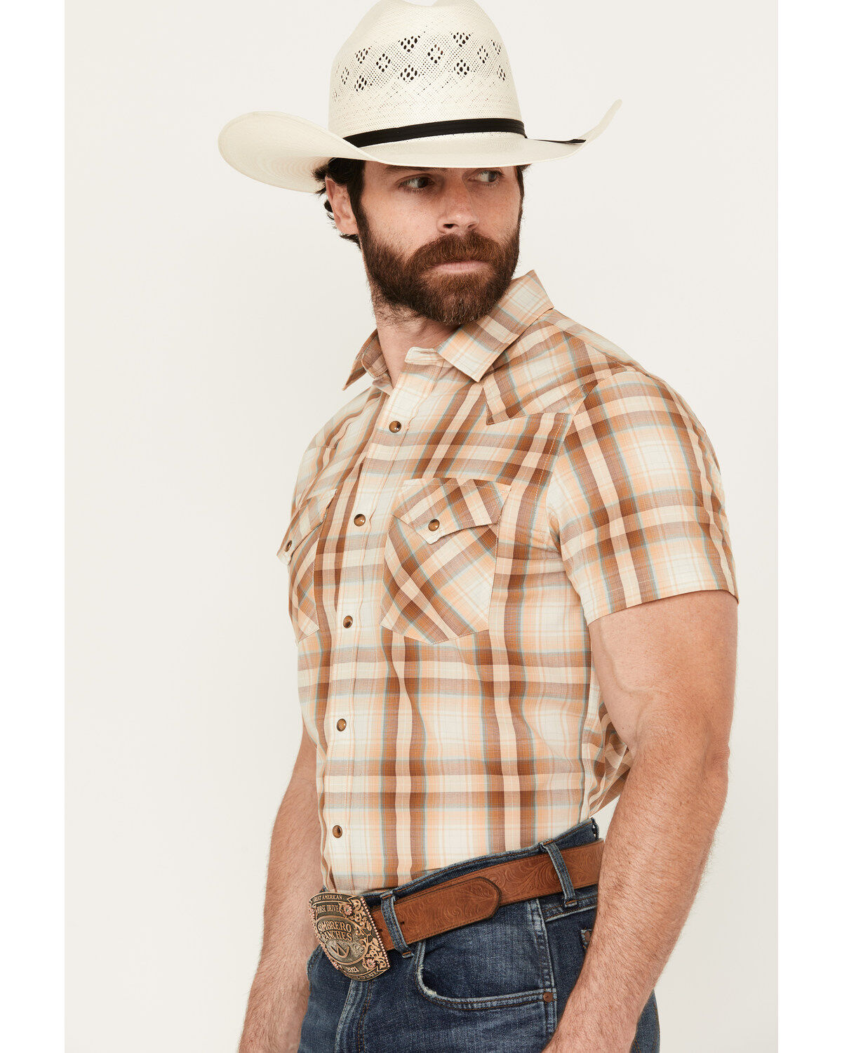 Pendleton Men's Frontier Plaid Print Short Sleeve Snap Western Shirt