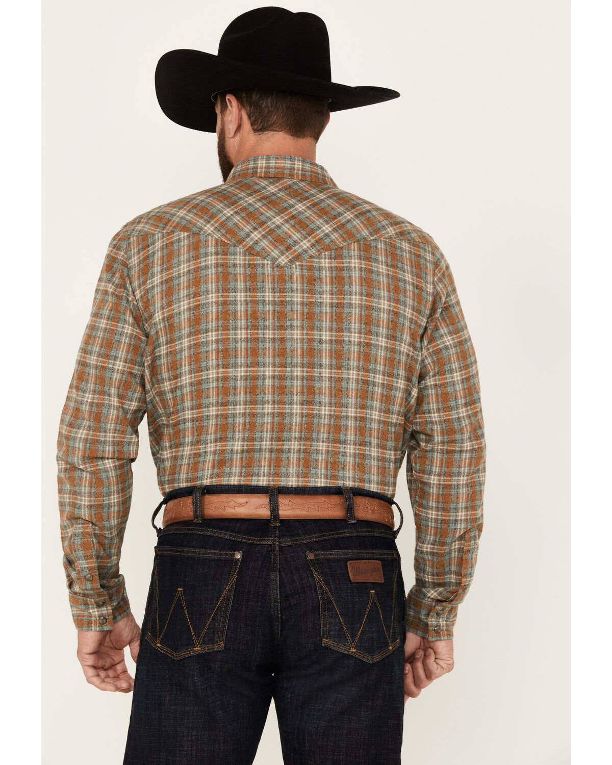 Moonshine Spirit Men's Hickory Plaid Print Long Sleeve Snap Flannel Shirt