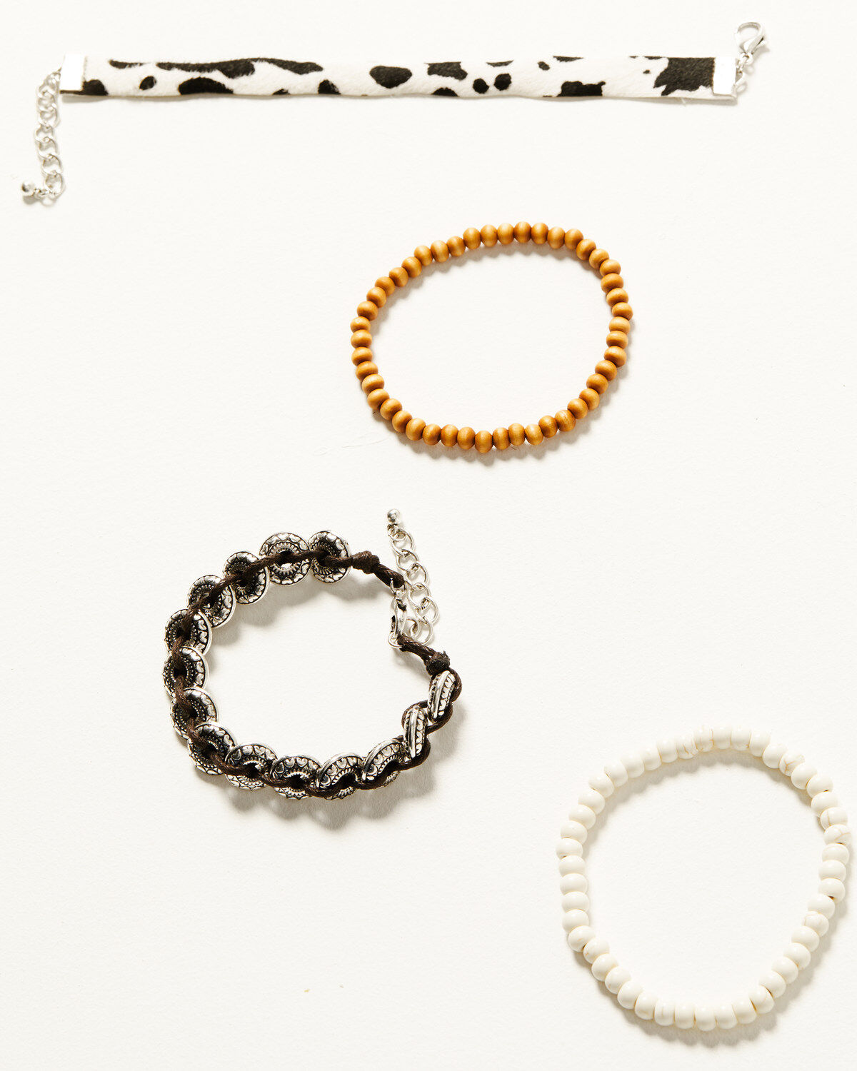 Shyanne Women's Braided Concho Cow Print Beaded Bracelet Set - 4-Piece