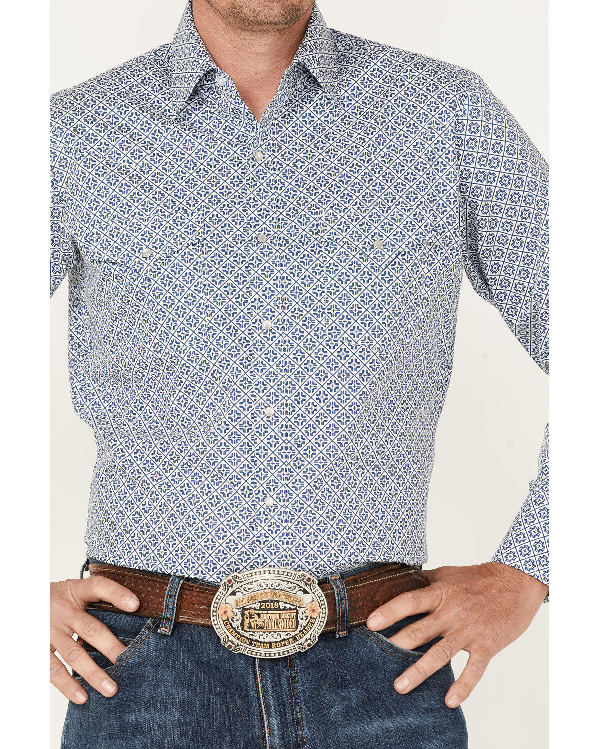 Ely Walker Men's Geo Print Long Sleeve Pearl Snap Western Shirt