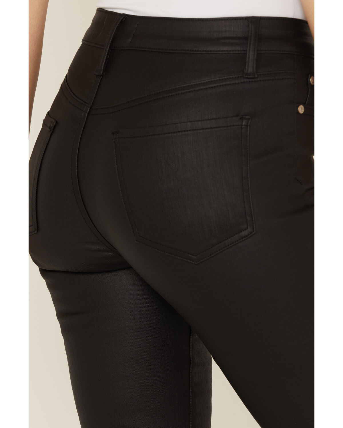 Daze Women's Mid Rise Coated Flare Stretch Pants