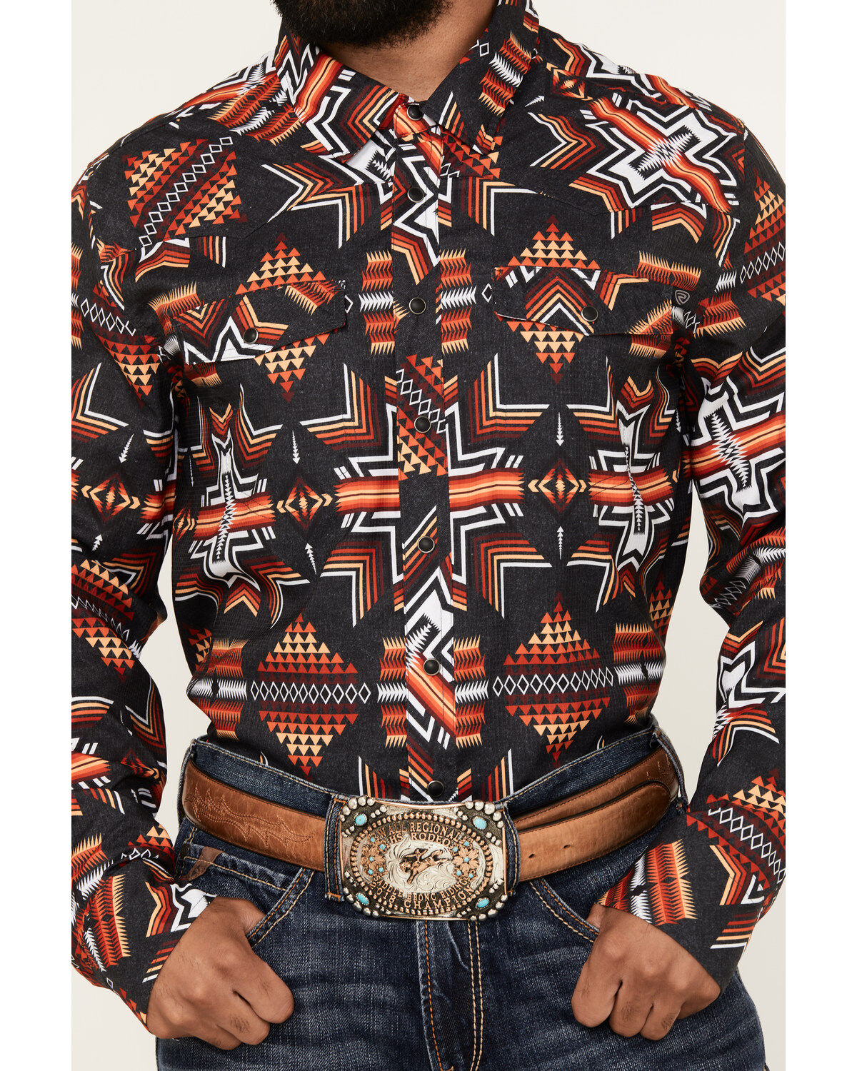Rock & Roll Denim Men's Tek Southwestern Print Short Sleeve Snap Western Shirt