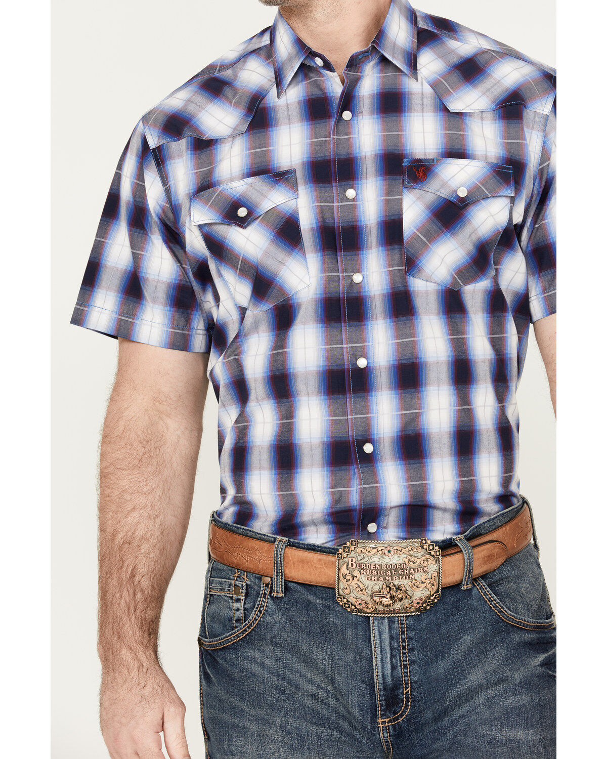 Rodeo Clothing Men's Plaid Print Short Sleeve Snap Western Shirt