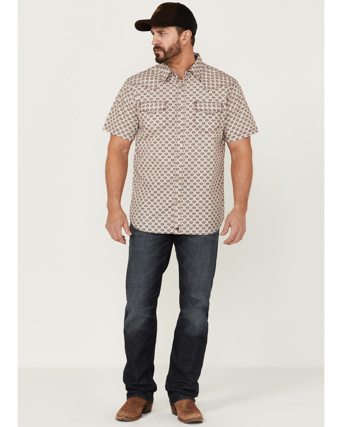 Moonshine Spirit Men's Sparky Medallion Geo Print Short Sleeve Snap Western Shirt