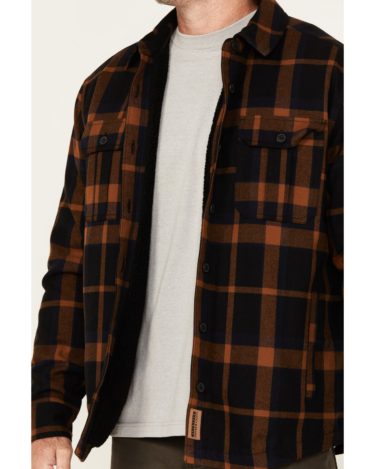 Lucky Brand Workwear Men's Sherpa Lined Insulated Flannel Work Shirt Jacket