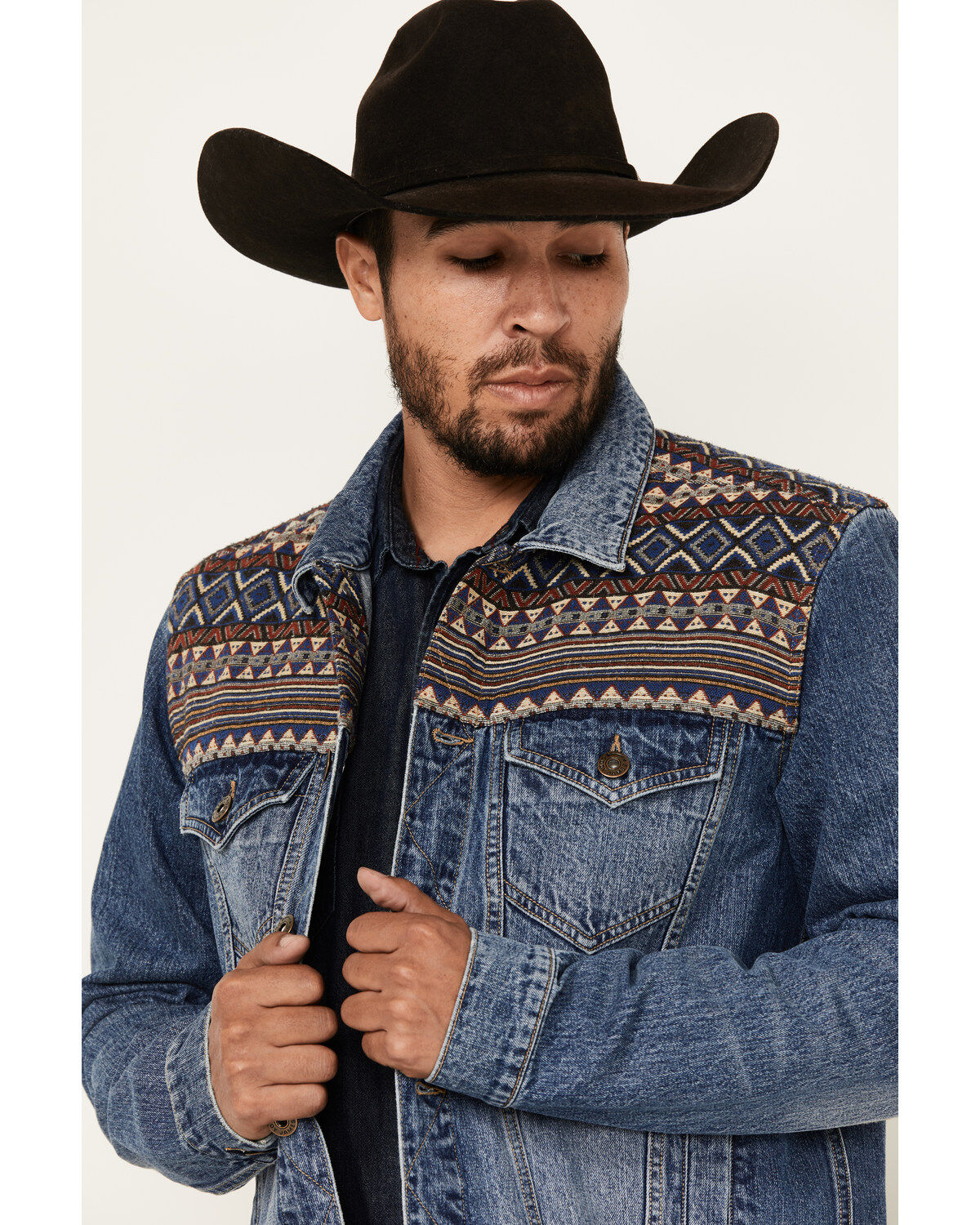 Cody James Men's Gaucho Southwestern Print Yoke Stretch Denim Jacket