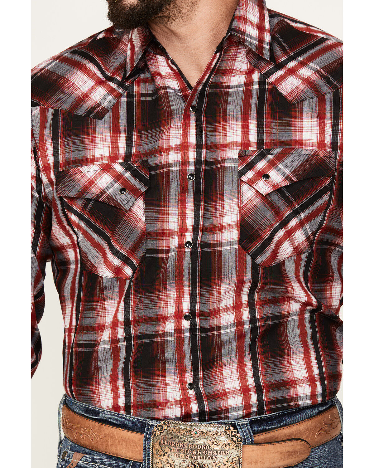 Ely Walker Men's Plaid Print Long Sleeve Snap Western Shirt