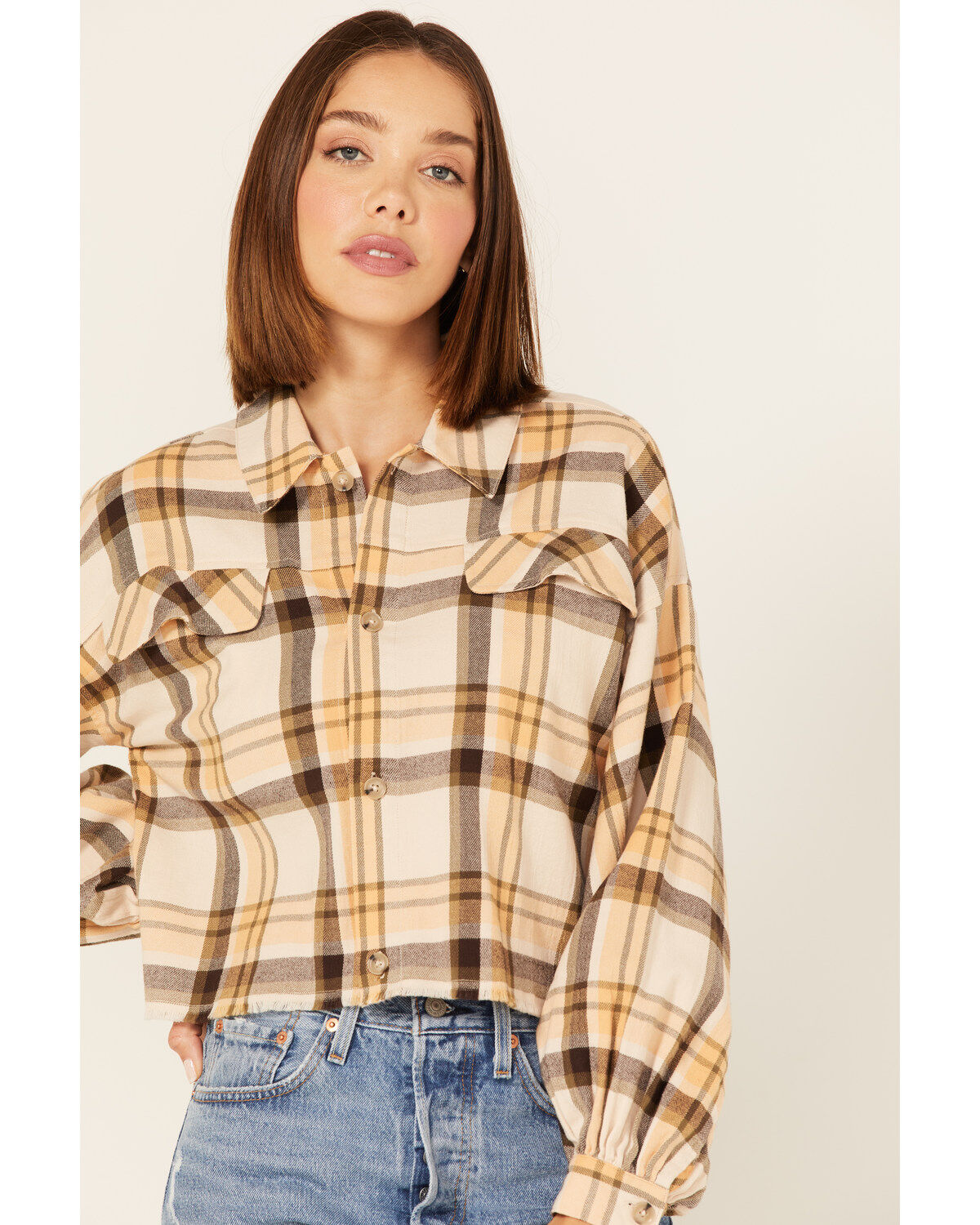 Shyanne Women's Plaid Print Long Sleeve Flannel Button Down Shirt