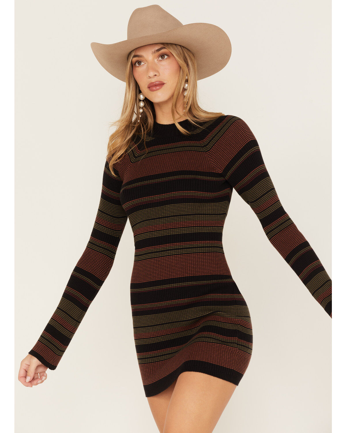 Shyanne Women's Stripe Ribbed Sweater Mini Dress