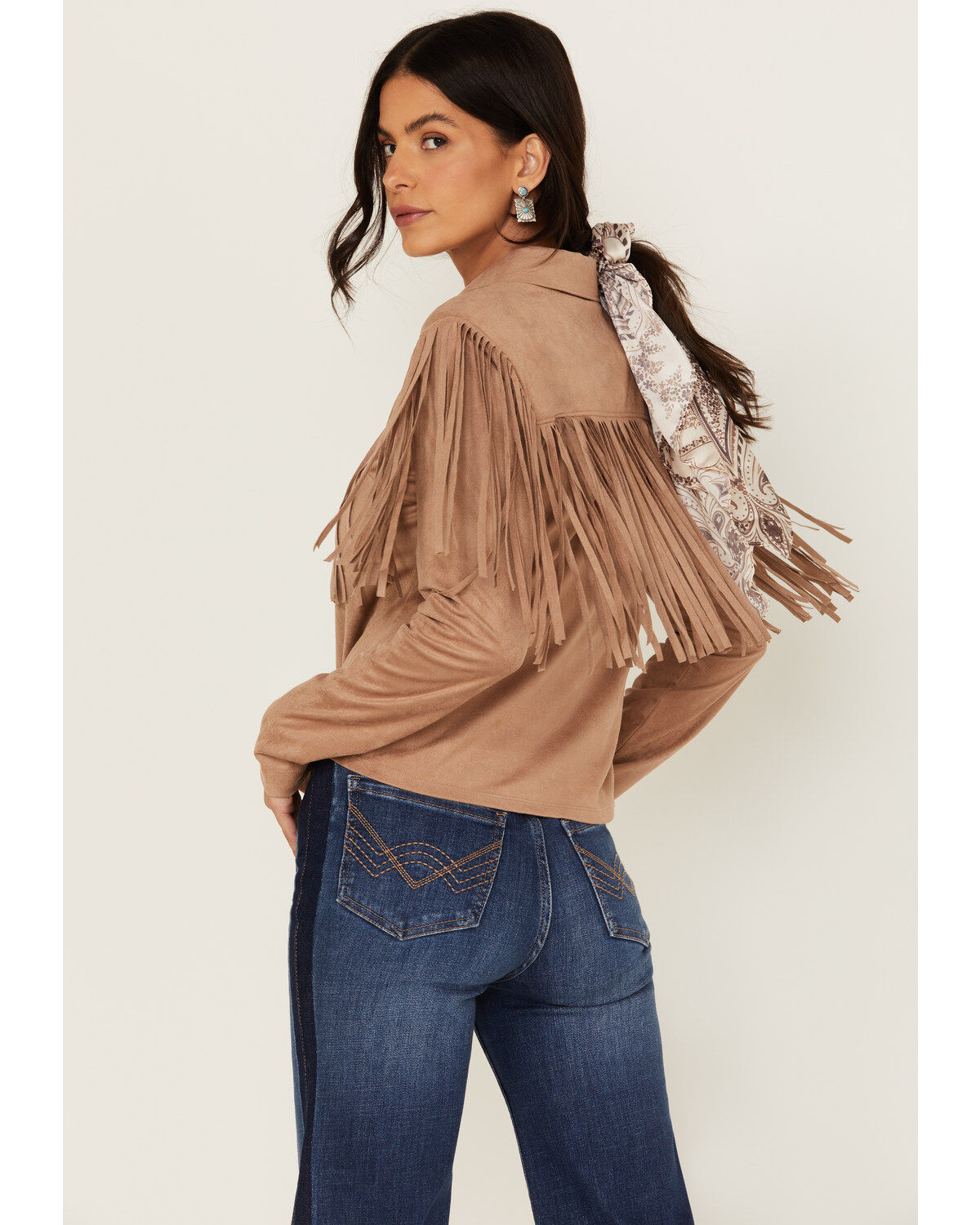 Idyllwind Women's Fate Tie-Front Faux Suede Fringe Shirt