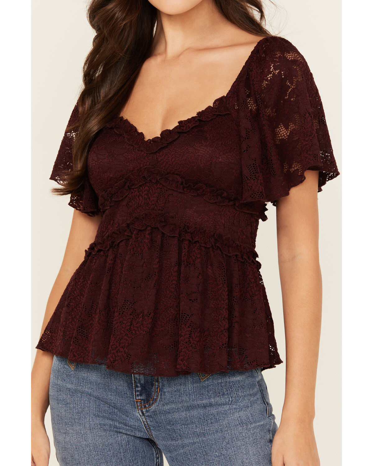 Originality Women's Ruffle Lace Short Sleeve Top