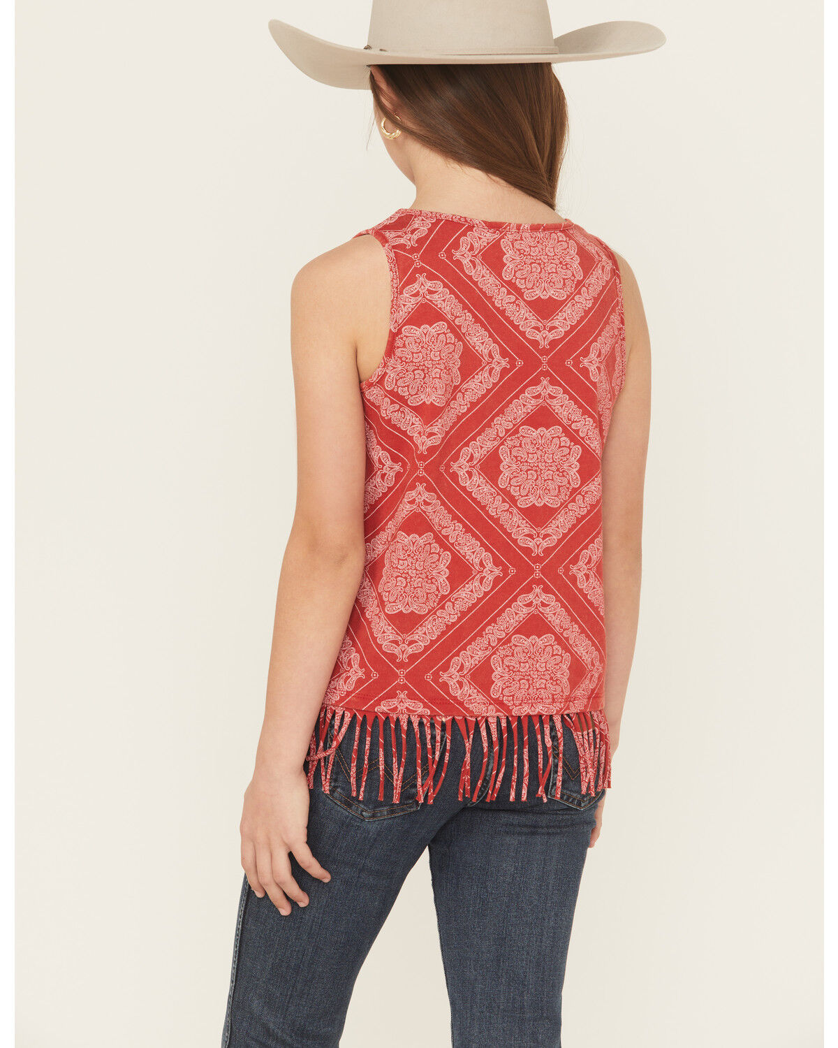 Rock & Roll Denim Girls' Bandana Print Fringe Tank Top