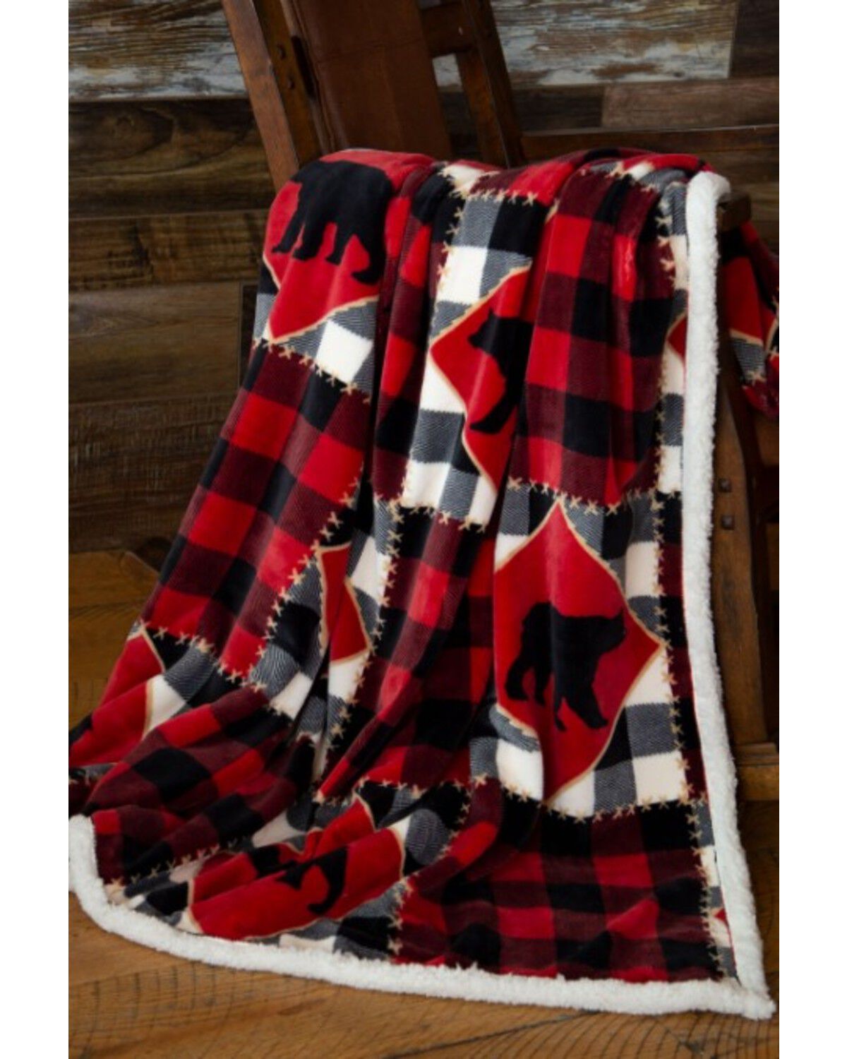 Carstens Home Lumberjack Bear Plaid Print Sherpa Throw Blanket