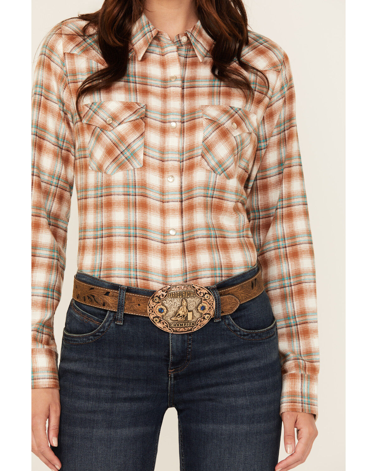 Wrangler Women's Plaid Print Long Sleeve Pearl Snap Western Shirt