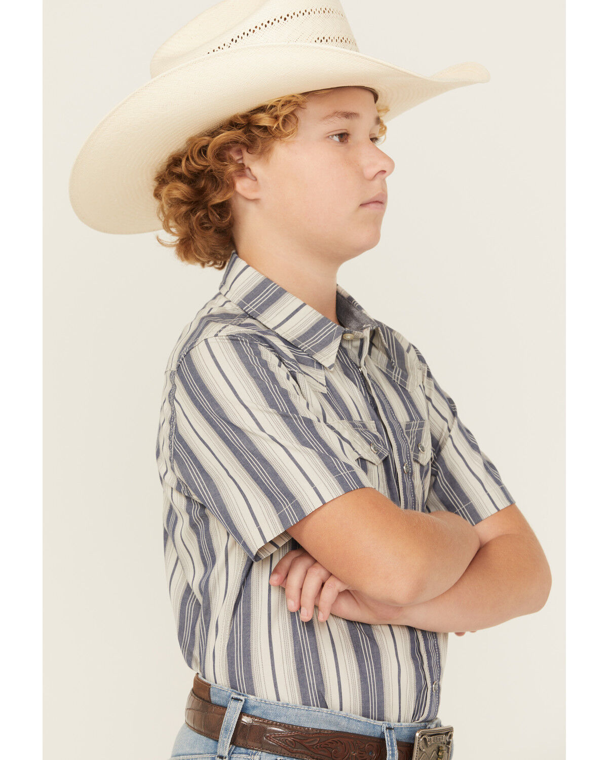 Cody James Boys' Roman Striped Short Sleeve Snap Western Shirt