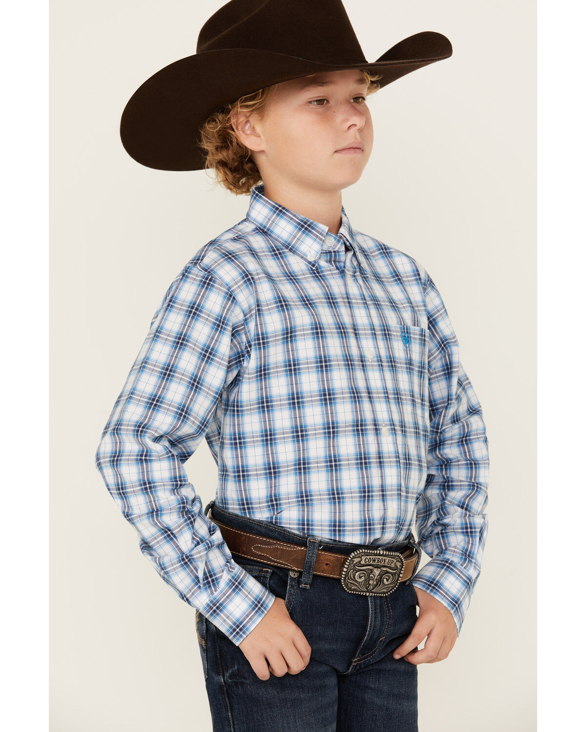 Ariat Boys' Plaid Print Long Sleeve Button-Down Western Shirt