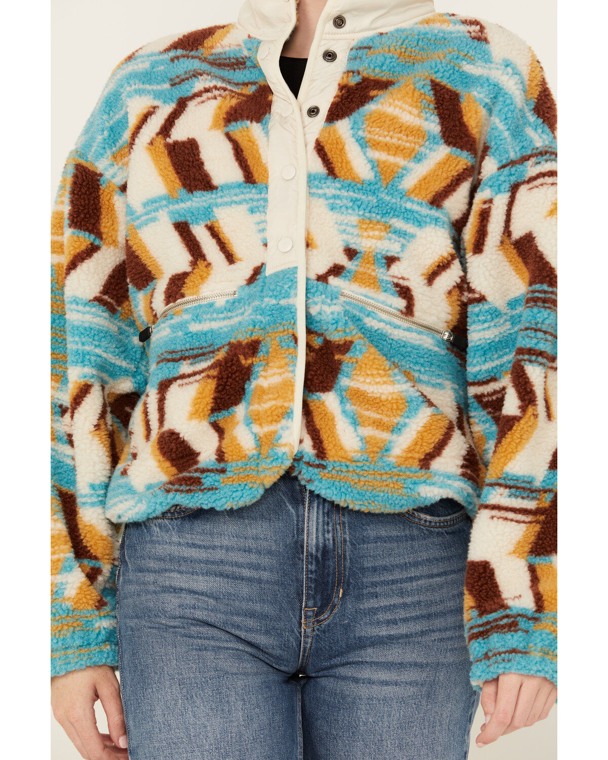 Panhandle Women's Abstract Print Sherpa Sweater Jacket