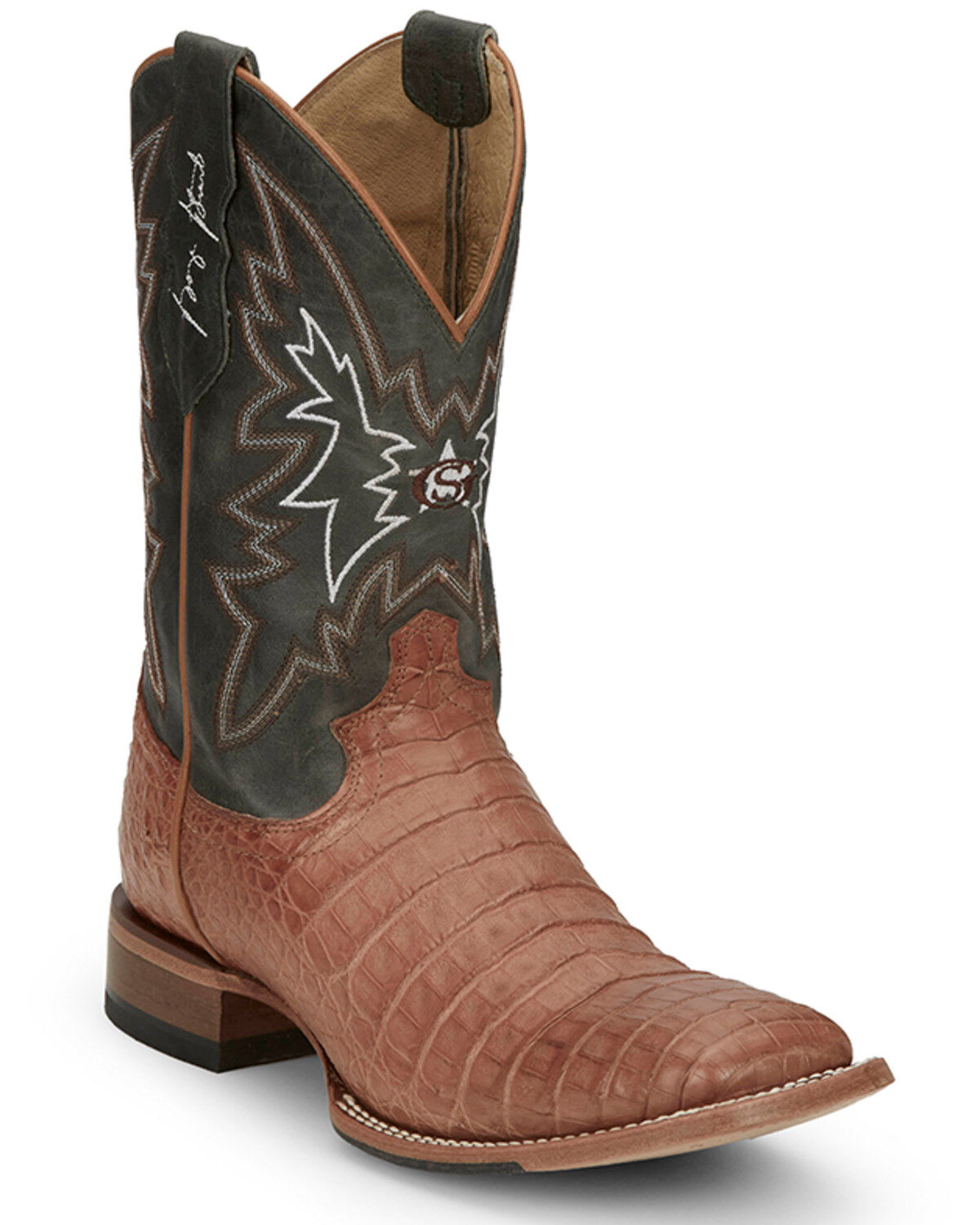 Justin Men's Haggard Exotic Caiman Western Boots - Broad Square Toe