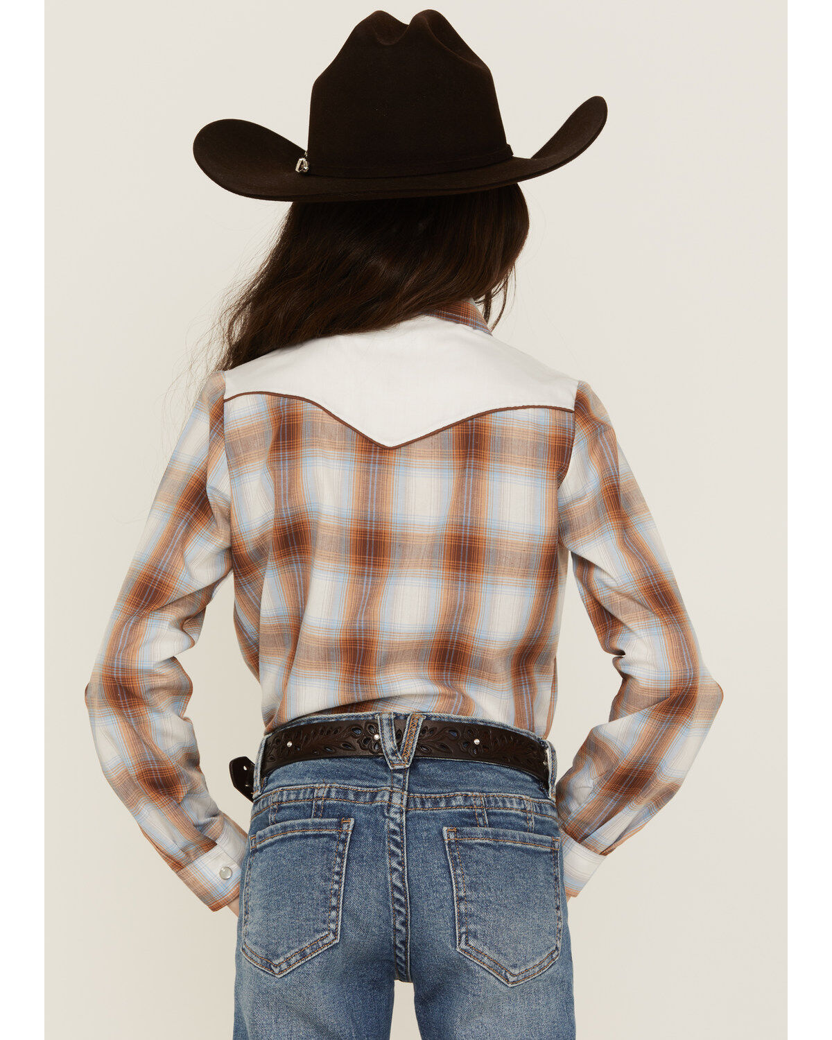 Roper Girls' Plaid Print Embroidered Long Sleeve Western Pearl Snap Shirt