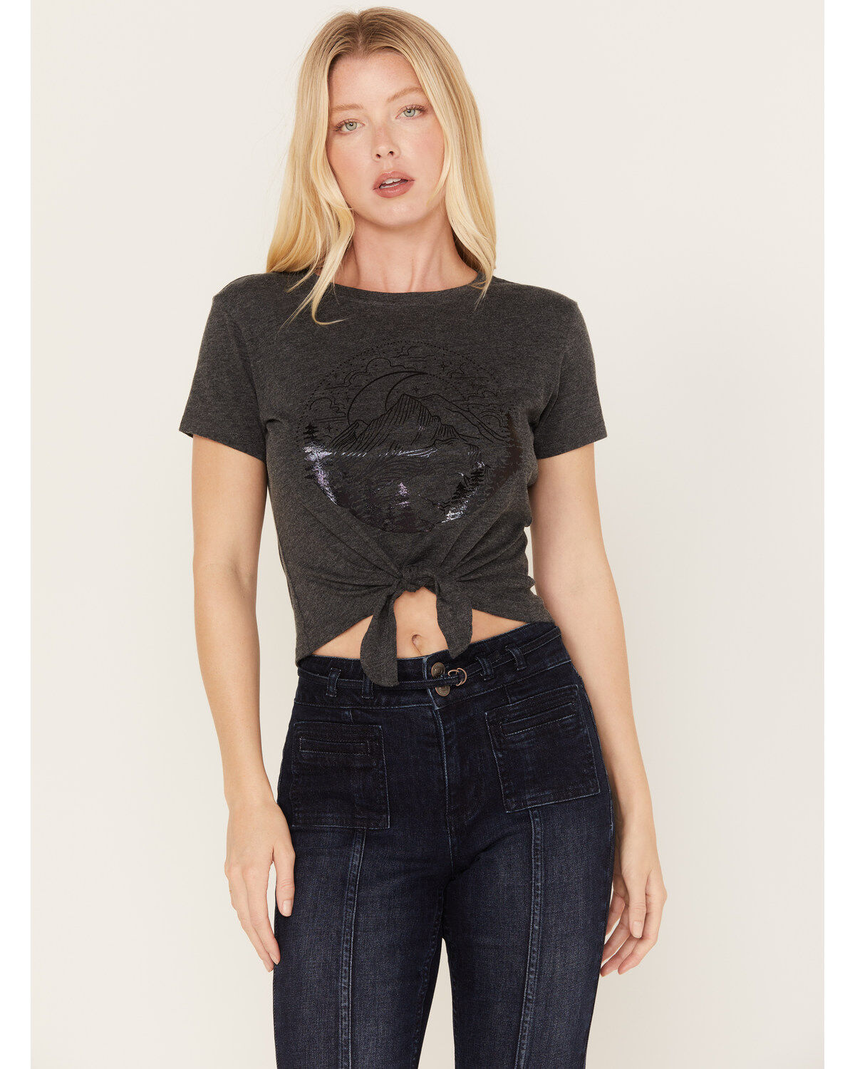 Shyanne Women's Tie-Front Foil Mountain Graphic Tee