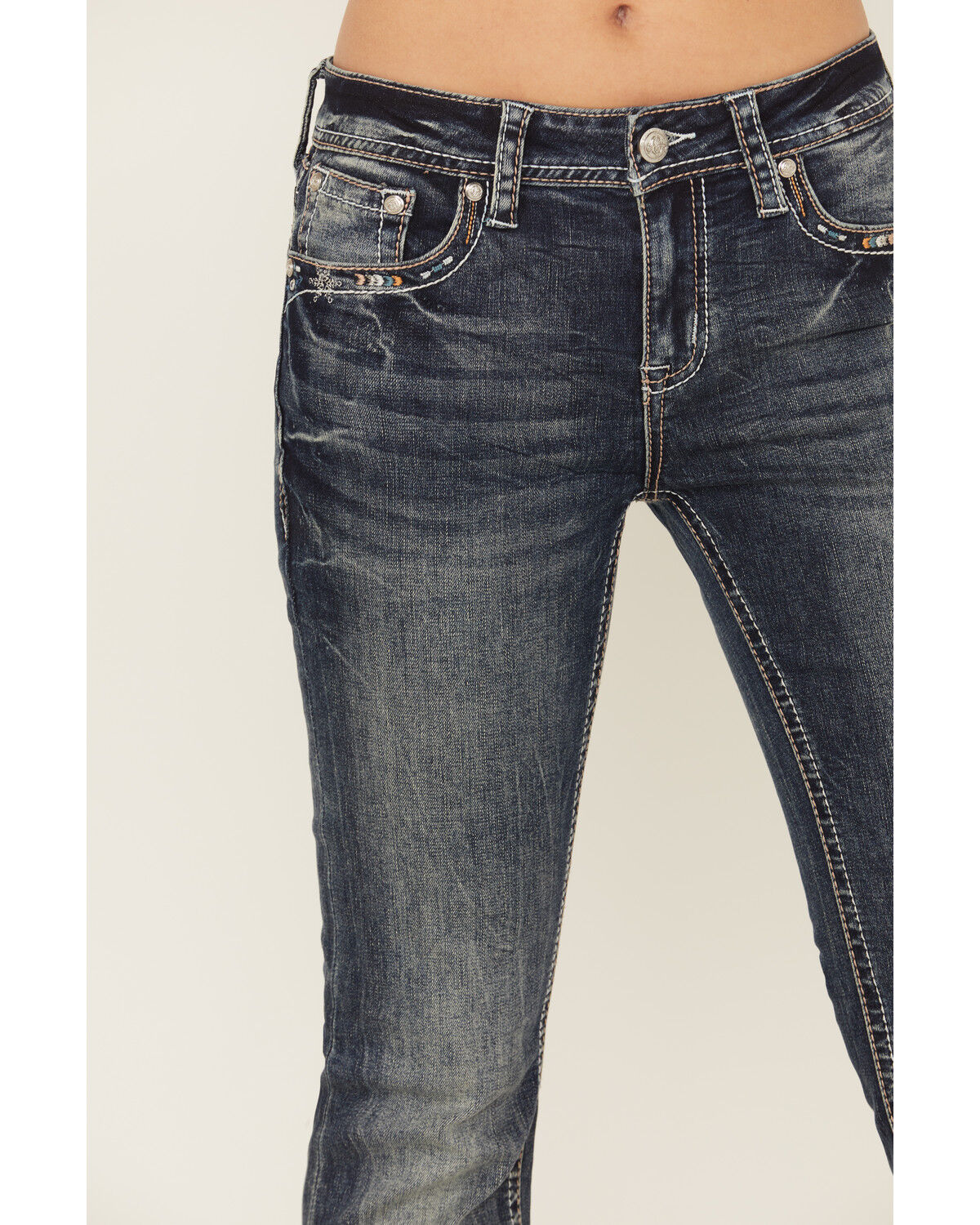 Grace in LA Women's Medium Wash Steerhead Embroidered Bootcut Stretch Denim Jeans