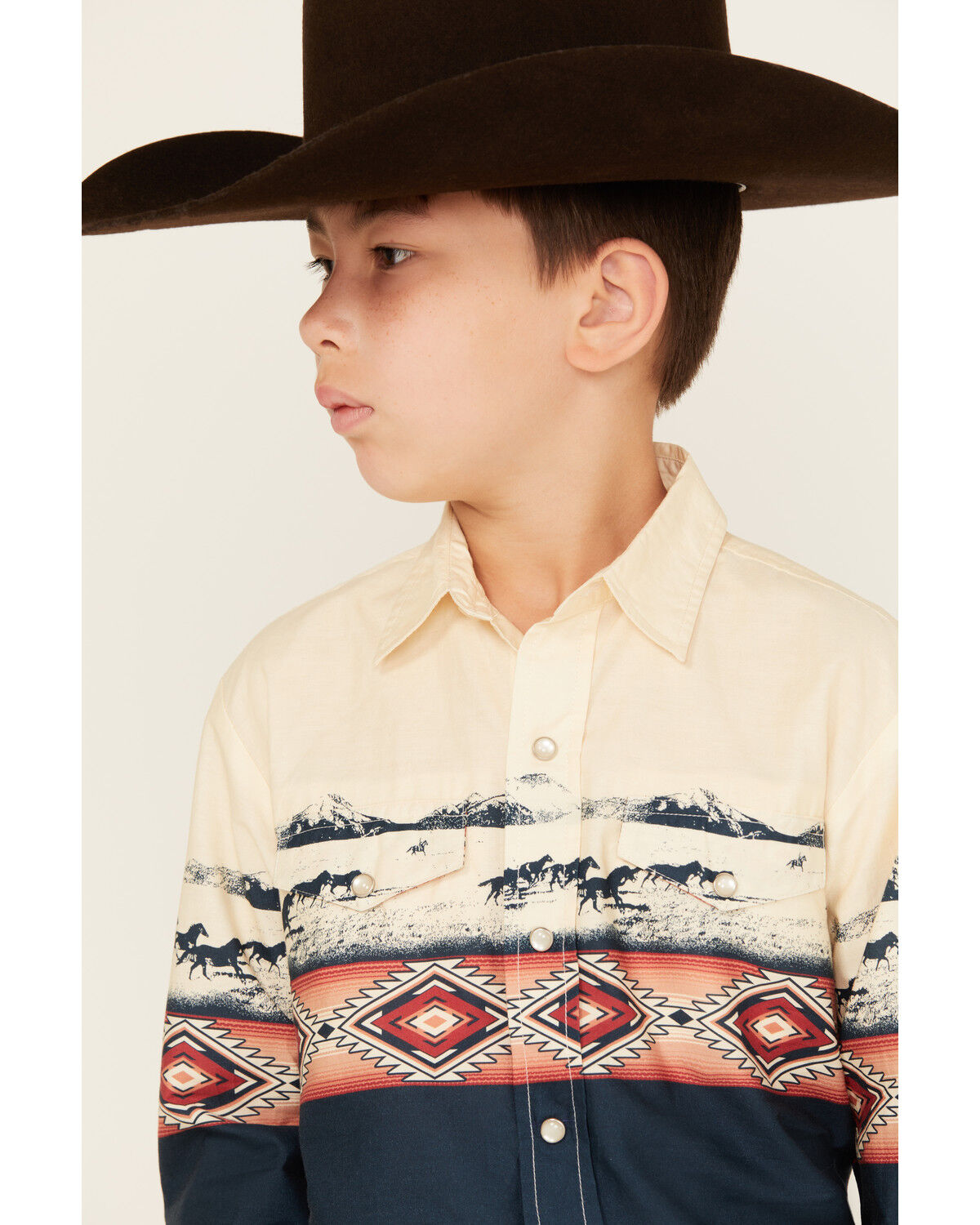 Roper Boys' Vintage Running Horses Boarder Long Sleeve Snap Western Shirt