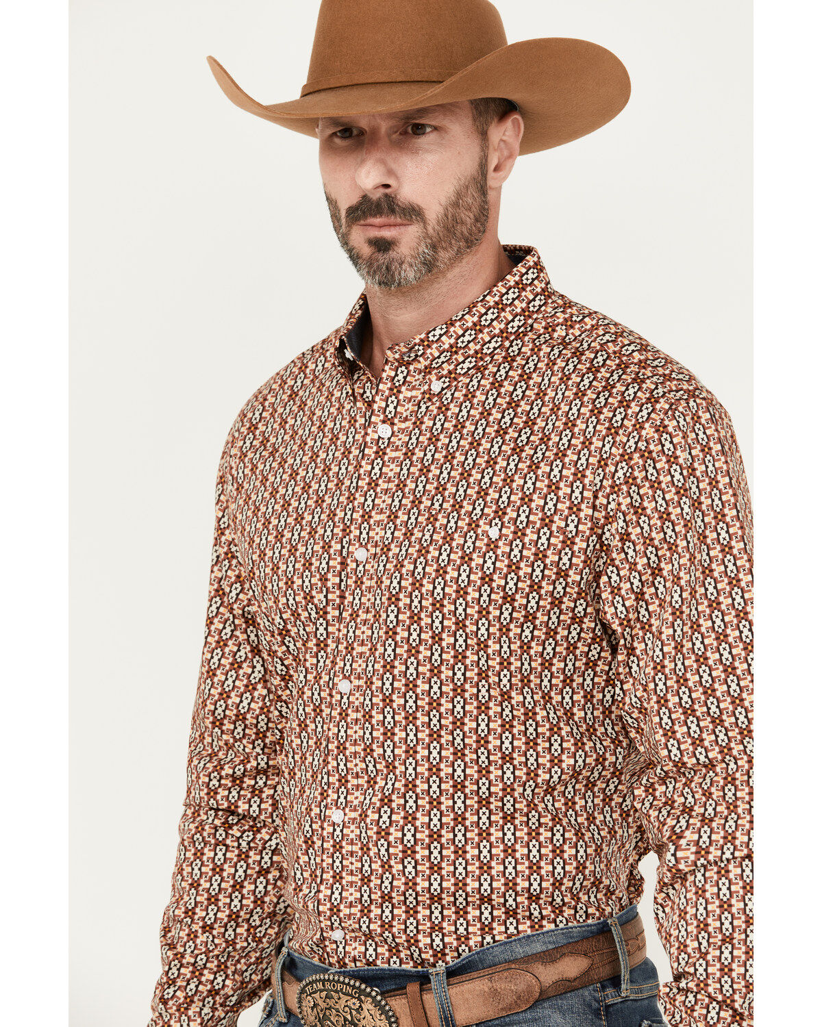 RANK 45® Men's Spur Printed Long Sleeve Button-Down Stretch Western Shirt