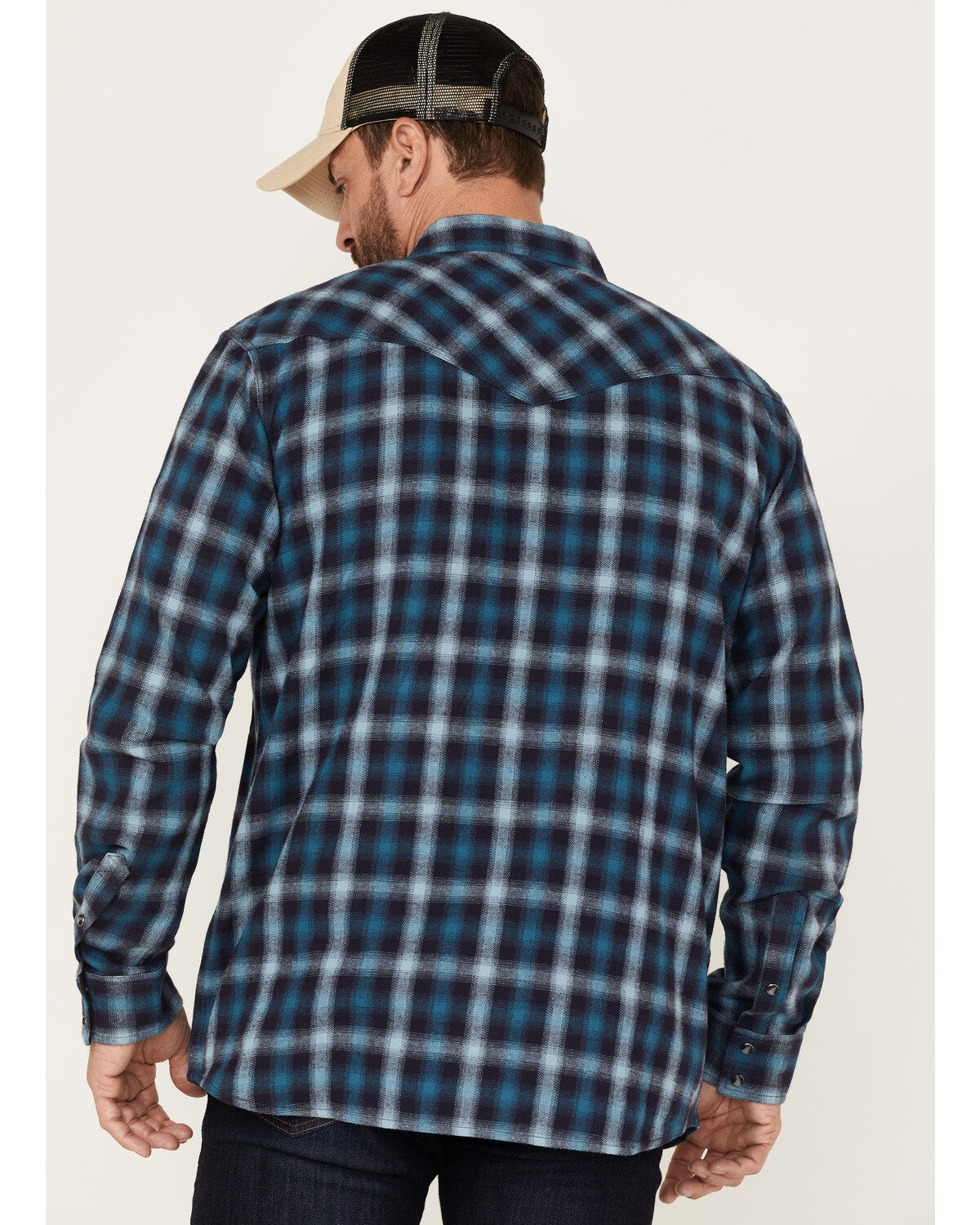 Moonshine Spirit Men's Ombre Plaid Print Long Sleeve Snap Western Flannel Shirt