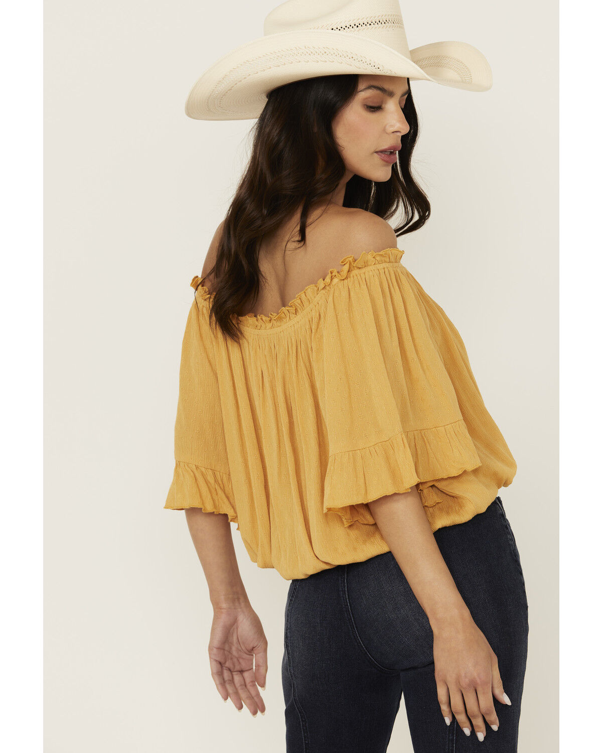 Band Of The Free Women's Solid Short Sleeve Off The Shoulder Blouse