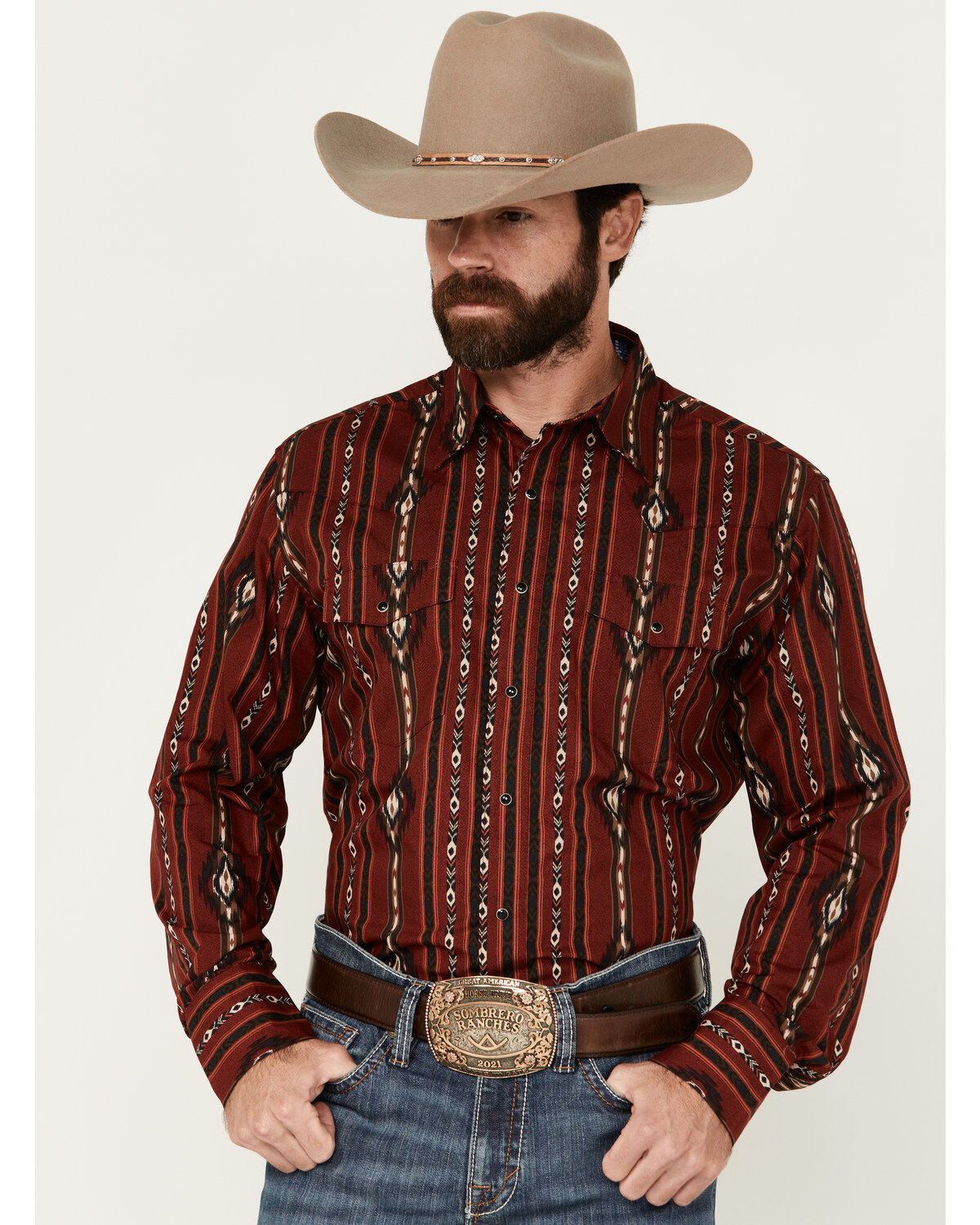 Wrangler Men's Southwestern Print Long Sleeve Snap Western Shirt
