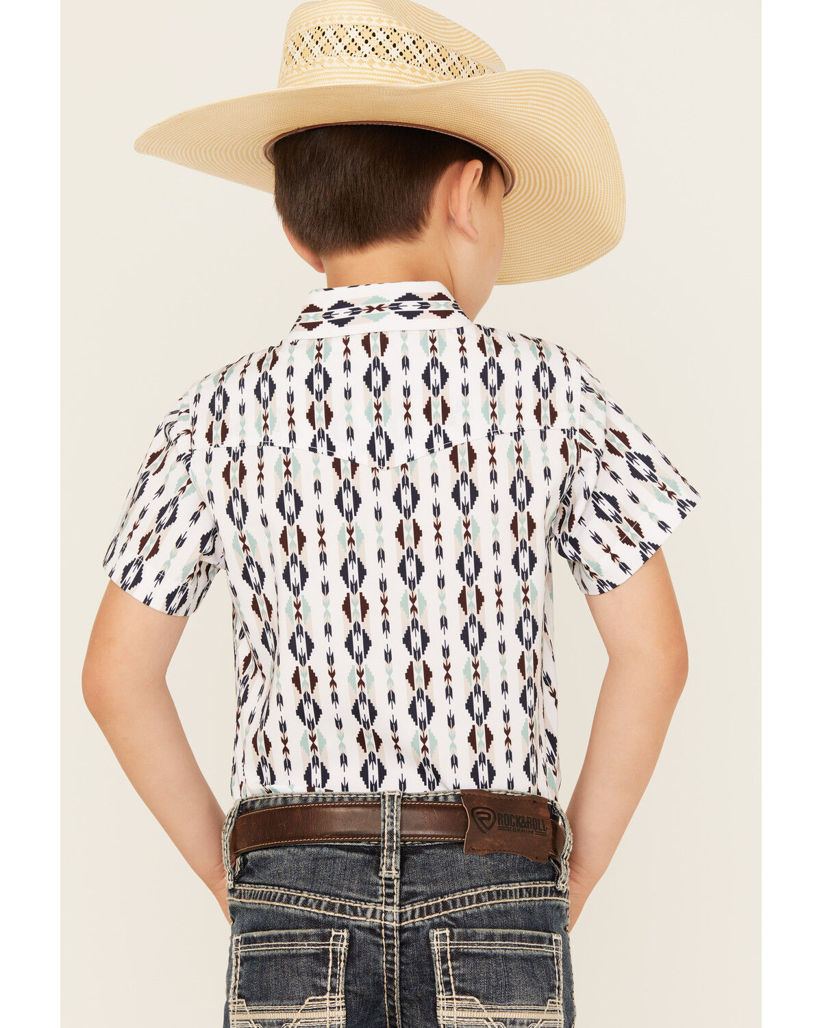 Avalon Boys' Southwestern Print Short Sleeve Snap Western Shirt