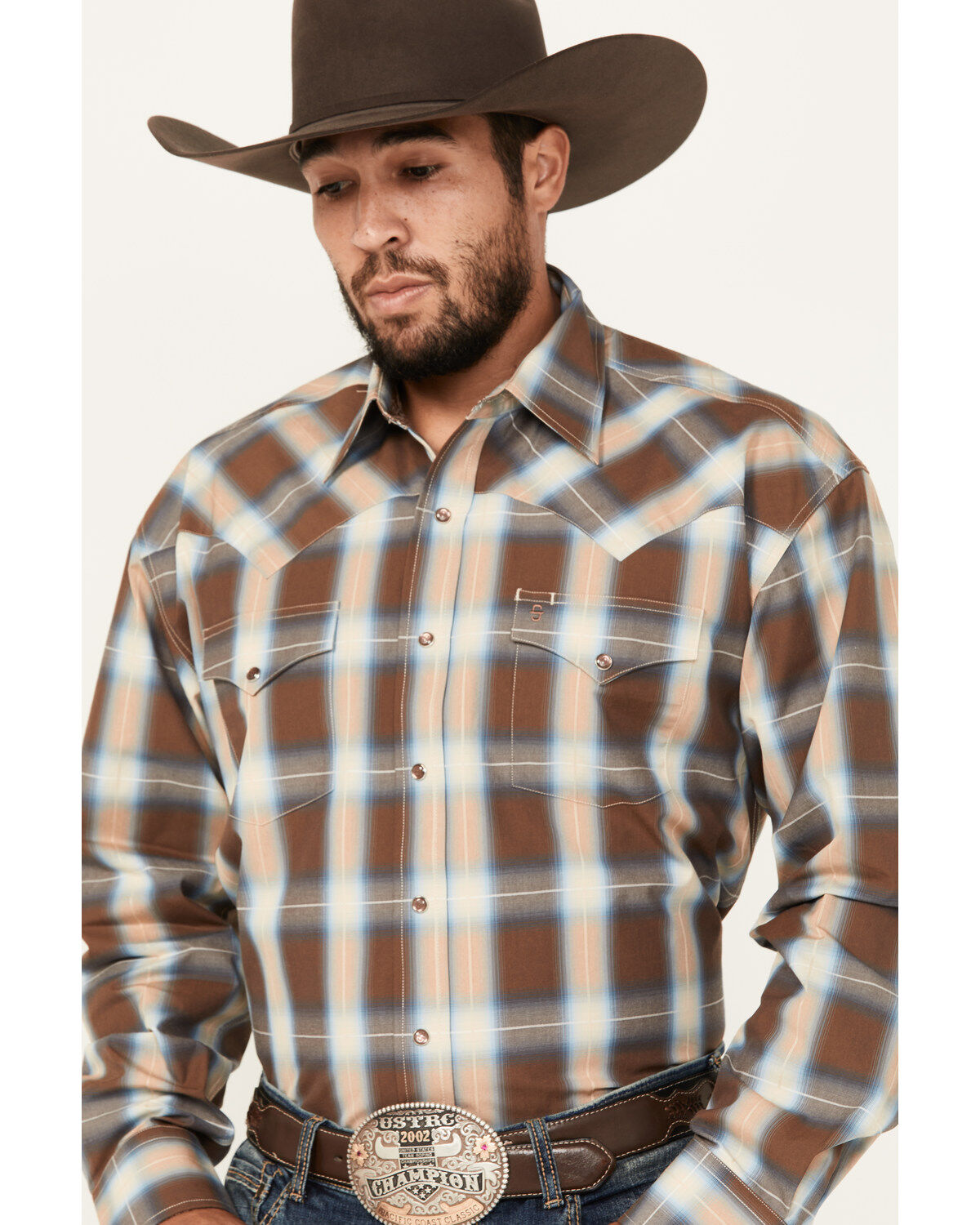 Stetson Men's Plaid Print Long Sleeve Pearl Snap Western Shirt