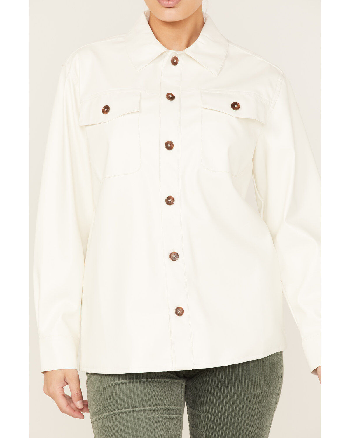 Cleo + Wolf Women's Oversized Solid Faux Leather Shacket