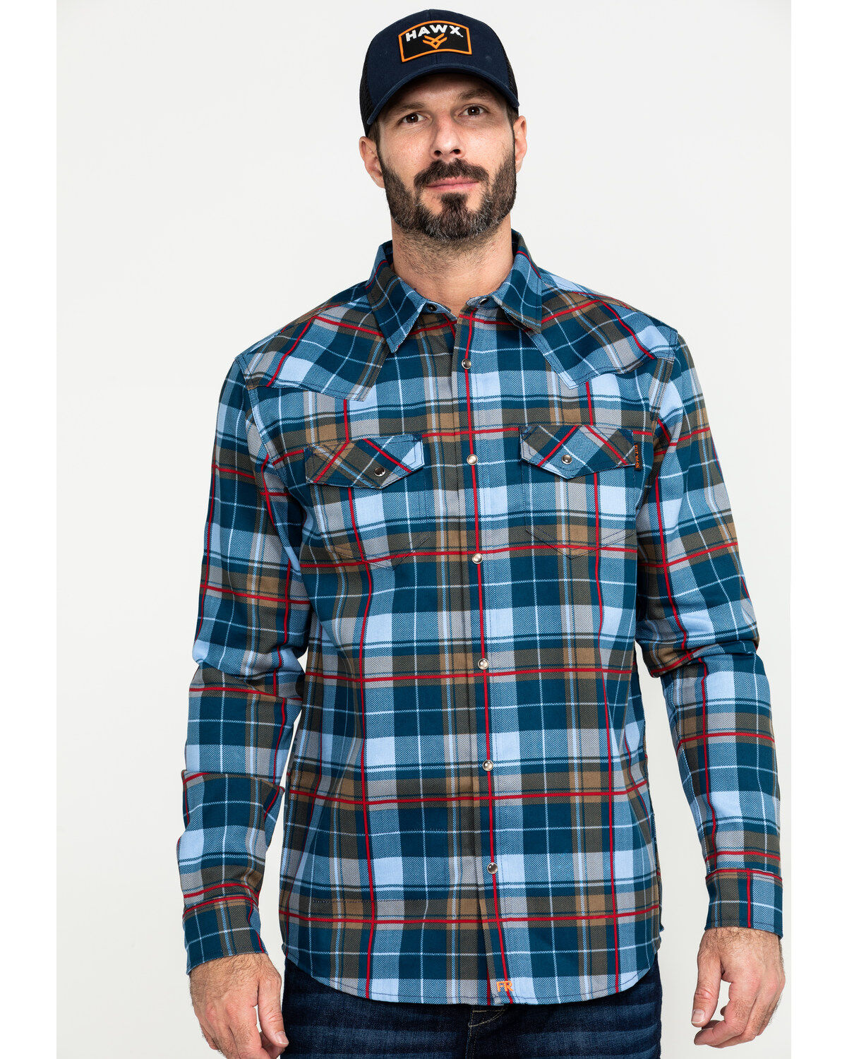 Cody James Men's FR Woven Plaid Print Long Sleeve Button Down Work Shirt