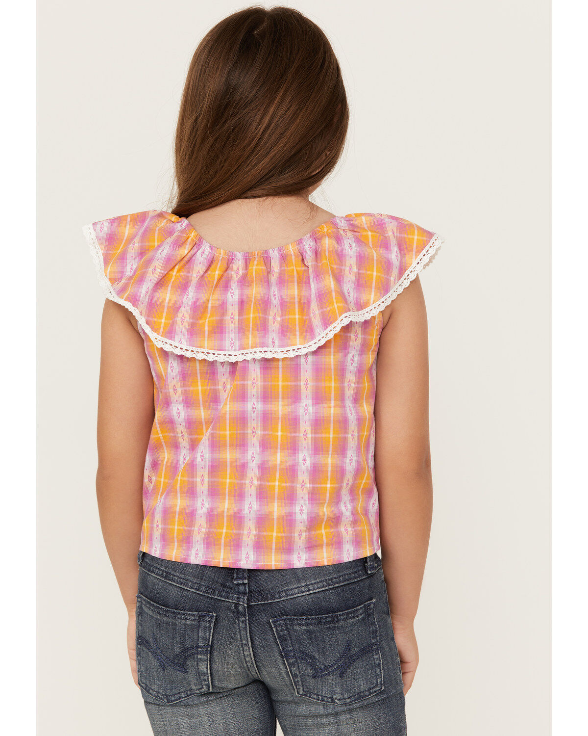 Shyanne Girls' Grid Plaid Print Ruffle Top