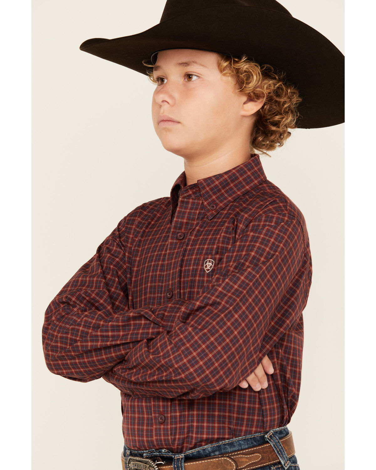 Ariat Boys' Pro Series Plaid Print Long Sleeve Button-Down Western Shirt