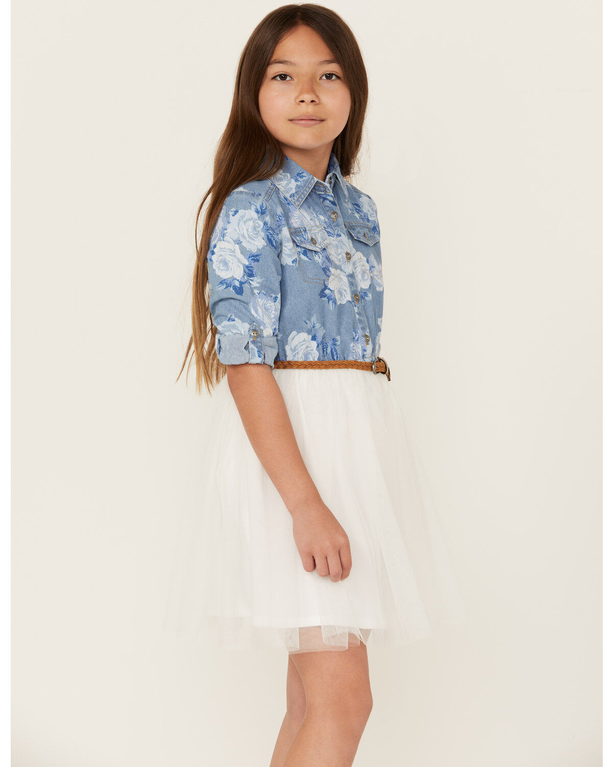 Sugar California Girls' Floral Print Denim Dress