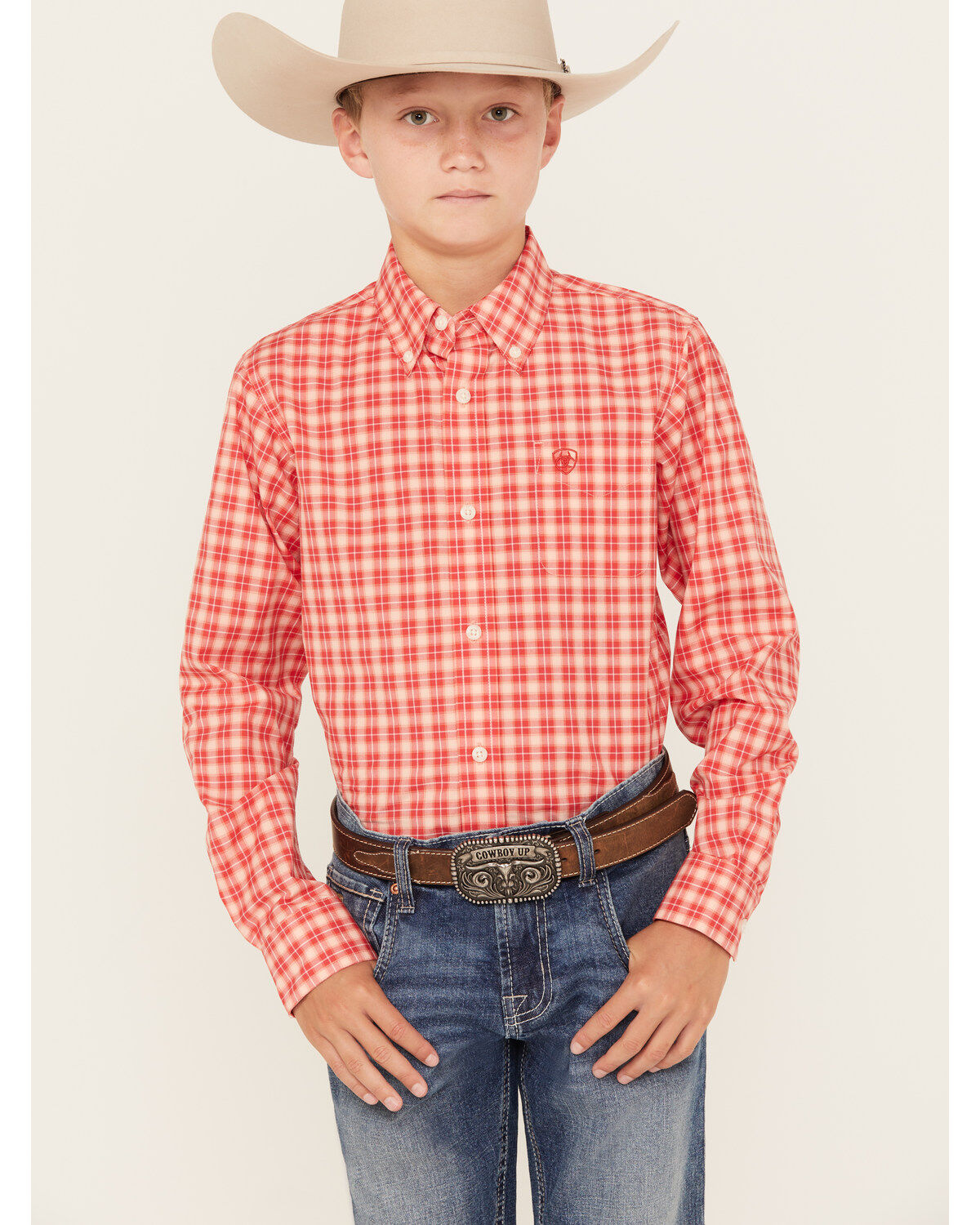 Ariat Boys' Oberon Plaid Print Classic Fit Long Sleeve Button Down Western Shirt