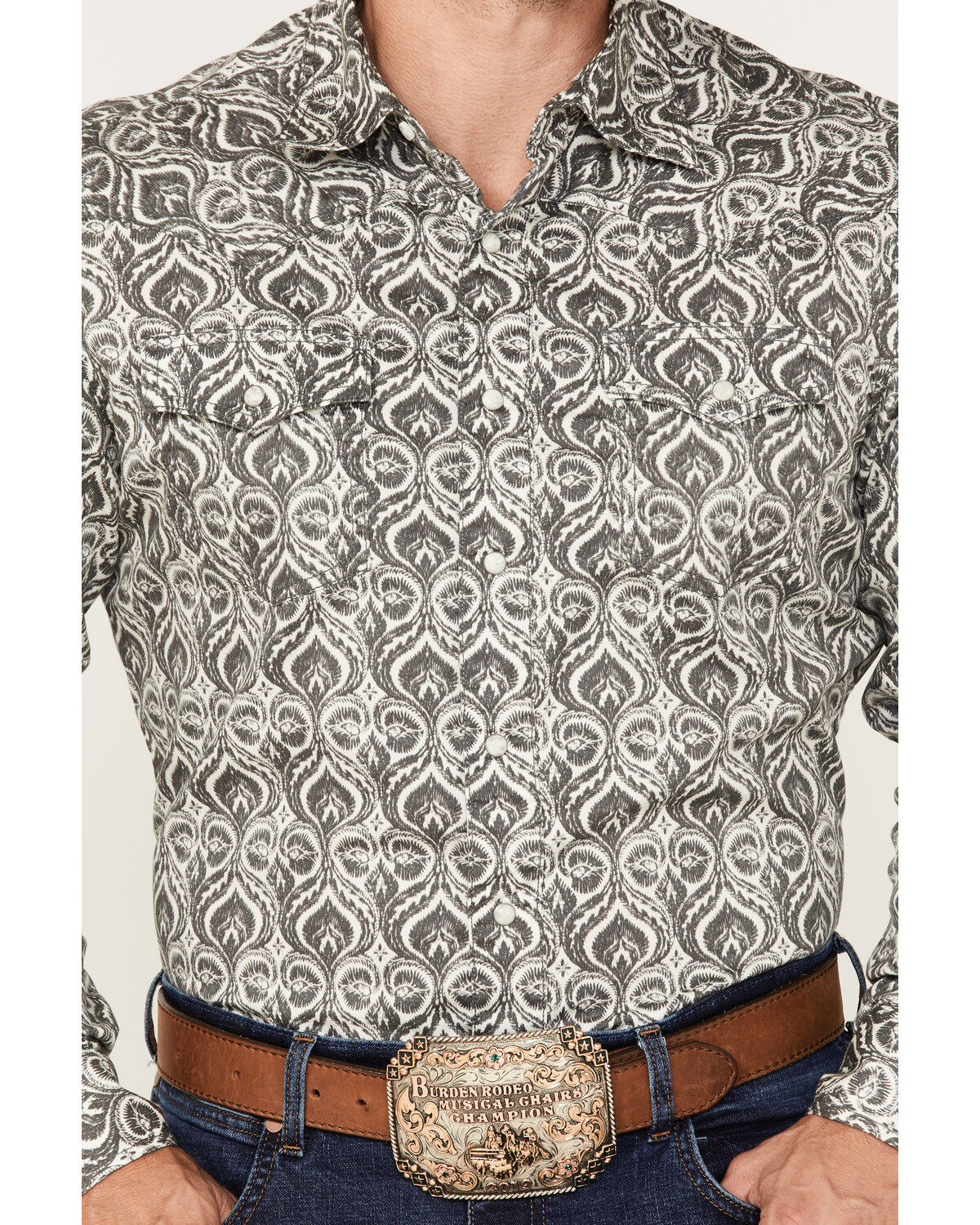 Wrangler Retro Premium Men's All-Over Spade Print Long Sleeve Snap Western Shirt