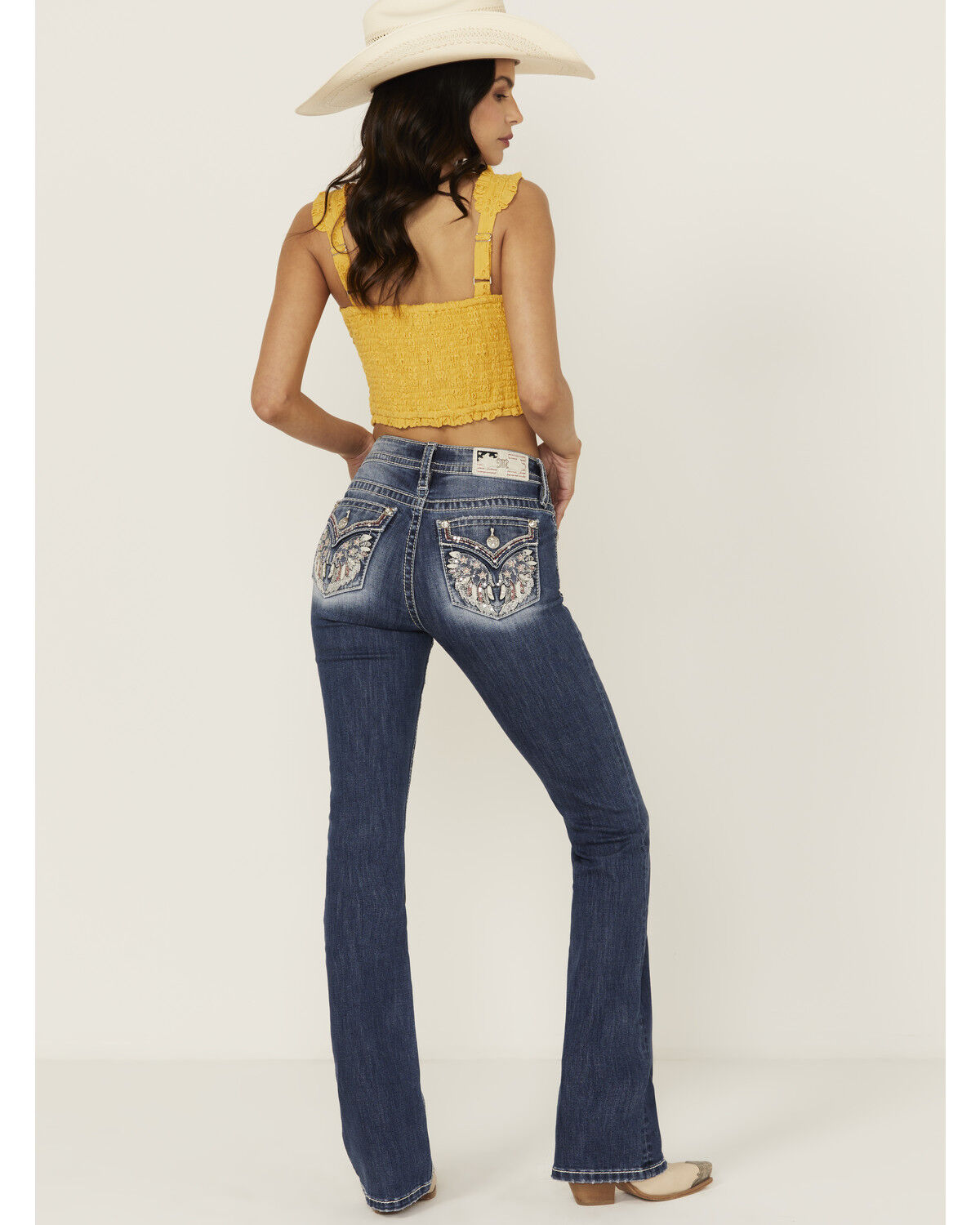 Miss Me Women's Medium Wash Americana Pocket Bootcut Stretch Denim Jeans