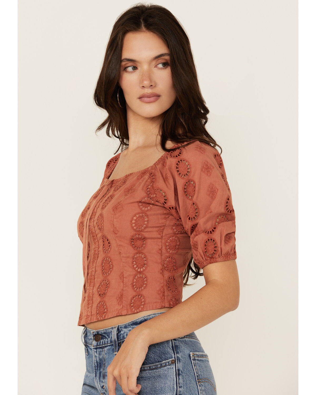 Shyanne Women's Tie-Front Short Sleeve Eyelet Top