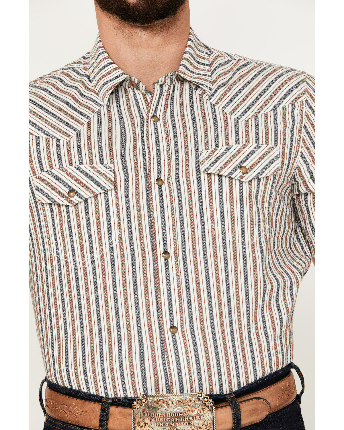 Cody James Men's Tie Down Striped Short Sleeve Western Snap Shirt