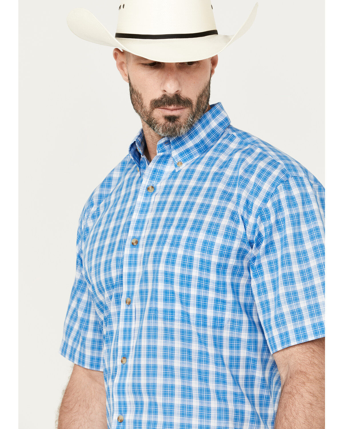Wrangler Riata Men's Assorted Plaid Print Short Sleeve Button-Down Western Shirt
