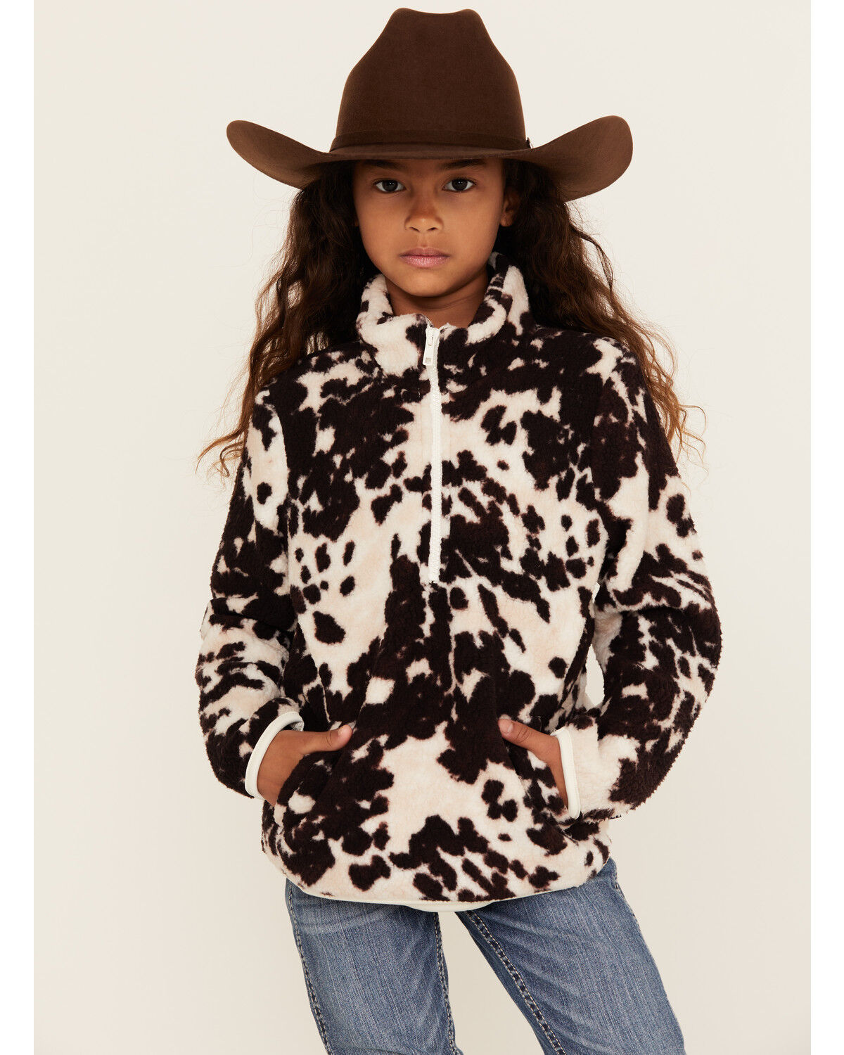 Wrangler Girls' Cow Print Sherpa Pullover