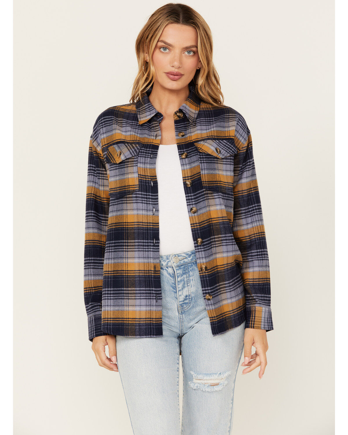 Cleo + Wolf Women's Long Sleeve Button-Down Flannel Boyfriend Shirt