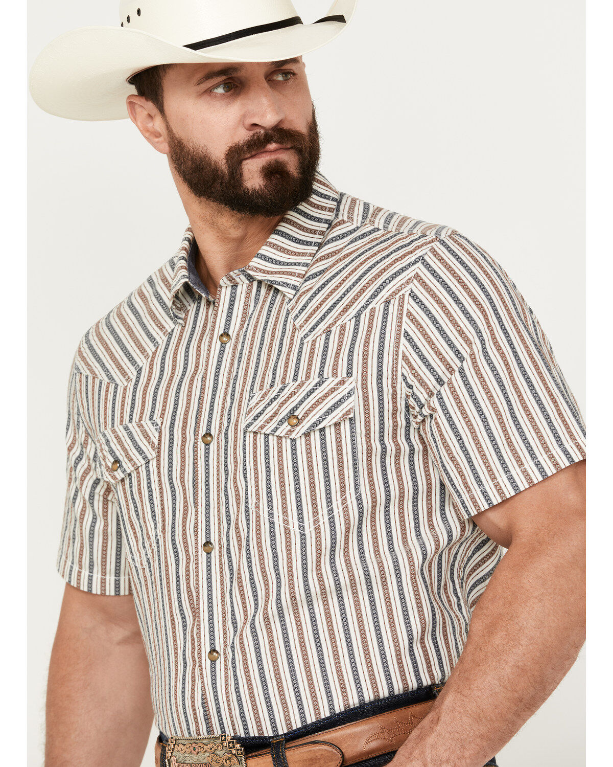Cody James Men's Tie Down Striped Short Sleeve Western Snap Shirt