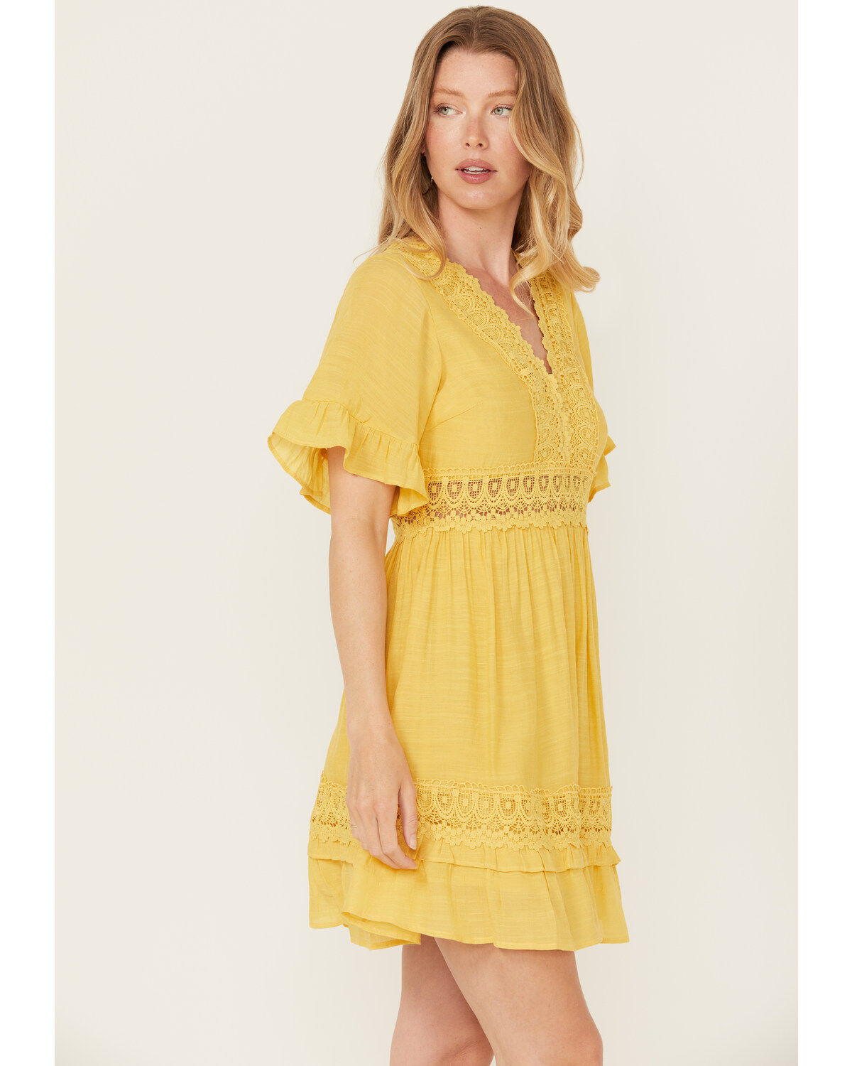 Wishlist Women's Solid Lace Trim Mini Dress
